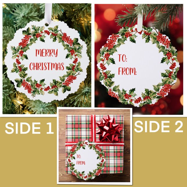 Weihnachten Holly Blätter & Berries Frohe Weihnach Ornament Karte (Von Creator hochgeladen)