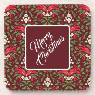 Weihnachten Holly Blätter & Berries mit Red Box Getränkeuntersetzer