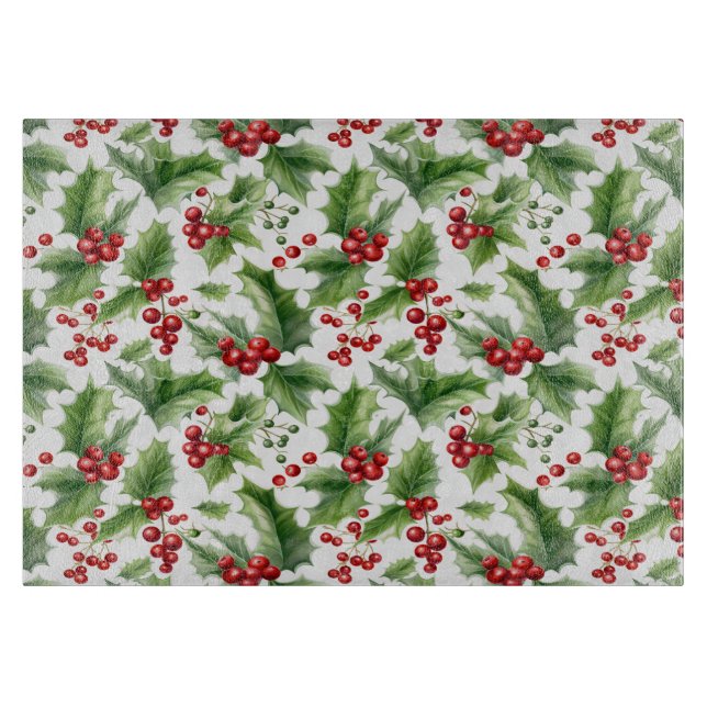 Weihnachten Holly Blätter und Rote Berries Naht Schneidebrett (Vorderseite)