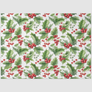 Weihnachten Holly Blätter und Rote Berries Naht Seidenpapier