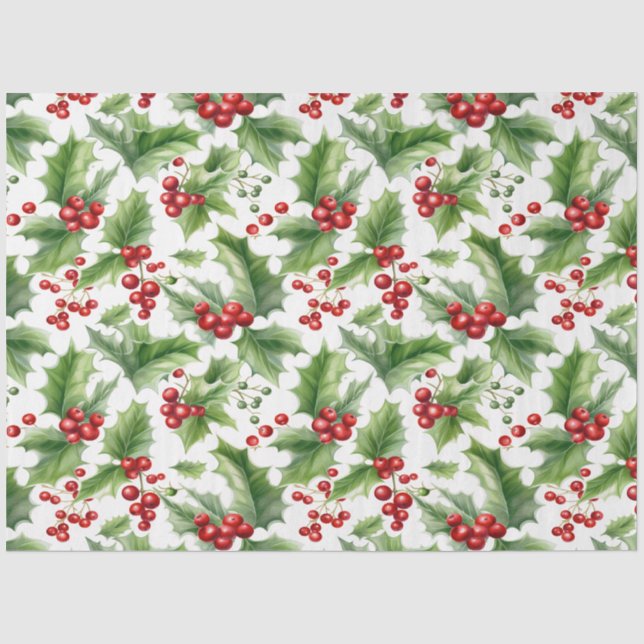 Weihnachten Holly Blätter und Rote Berries Naht Seidenpapier (Vorderseite)