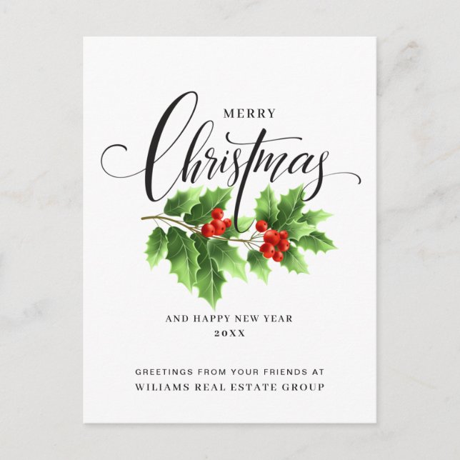 Weihnachten Holly Branch Holiday Corporate Gruß Postkarte (Vorderseite)