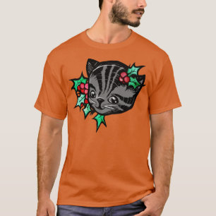 Weihnachten Holly Gray Tiger Stripe Tabby Cat T-Shirt