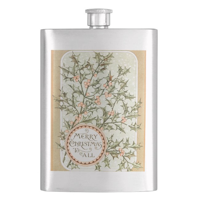Weihnachten Holly Hübsch Antique Gruß Flachmann (Vorderseite)