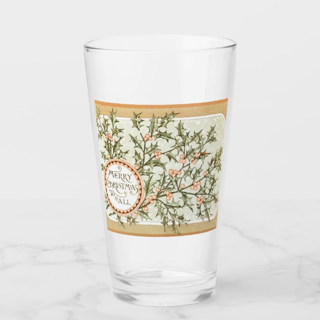 Weihnachten Holly Hübsch Antique Gruß Glas (Vorderseite)