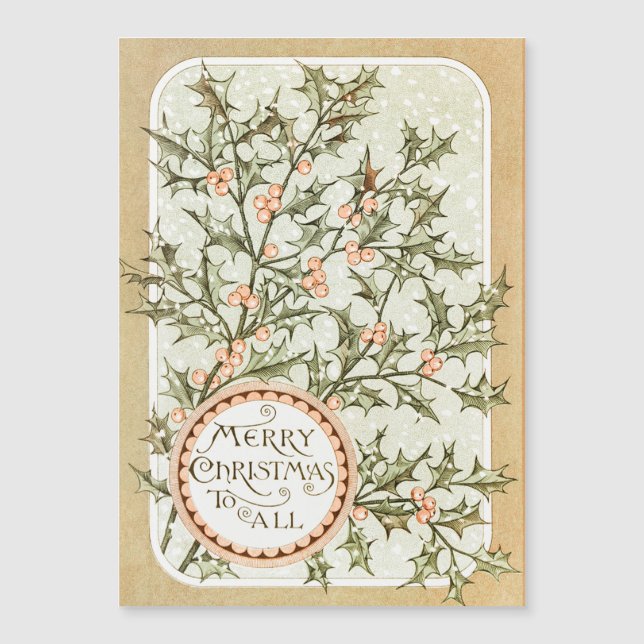 Weihnachten Holly Hübsch Antique Gruß Magnetkarte (Vorderseite)