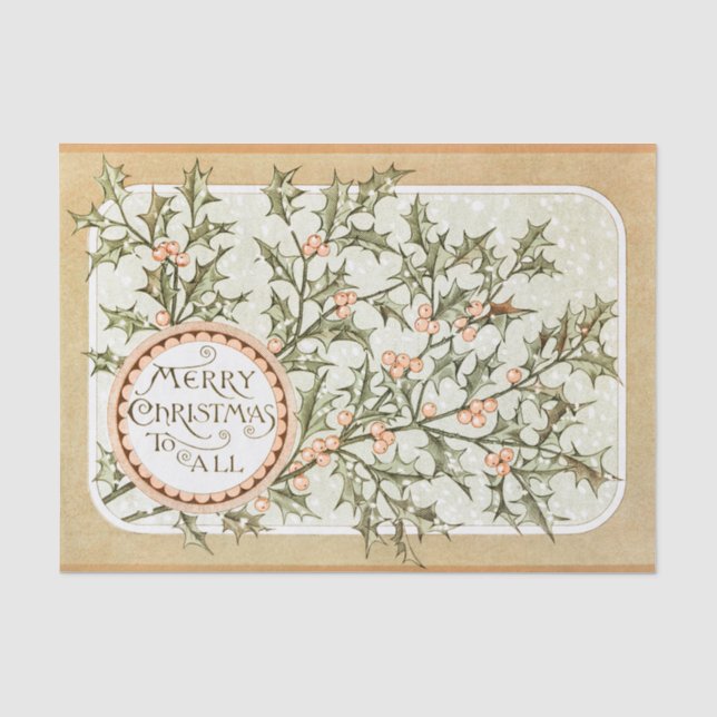 Weihnachten Holly Hübsch Antique Gruß Seidenpapier (Vorderseite)