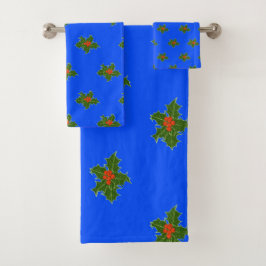 Weihnachten Holly, Ilex aquifolium rote Beeren Badhandtuch Set