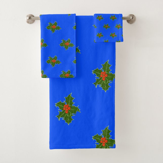 Weihnachten Holly, Ilex aquifolium rote Beeren Badhandtuch Set (Insitu)