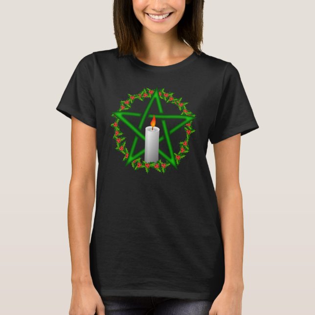 Weihnachten Holly Pentagram T-Shirt (Vorderseite)