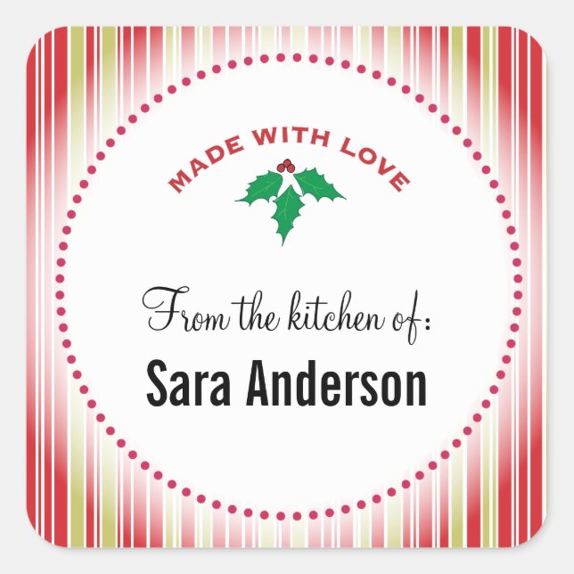 Weihnachten Holly, Personalisiertes Backen Quadratischer Aufkleber (Vorderseite)