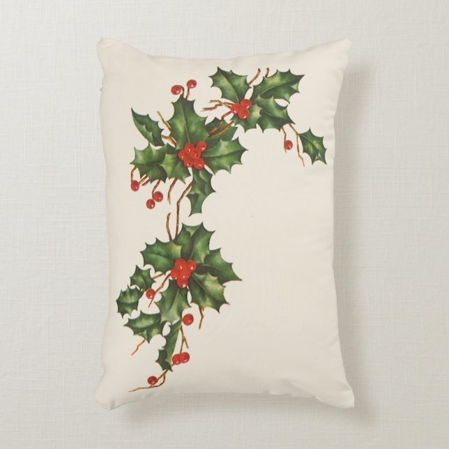 Weihnachten, Holly-Pflanze mit Roten Berries Dekokissen (Vorderseite(Vertikal))