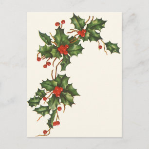 Weihnachten, Holly-Pflanze mit Roten Berries Feiertagspostkarte