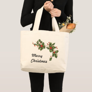 Weihnachten, Holly-Pflanze mit Roten Berries Jumbo Stoffbeutel