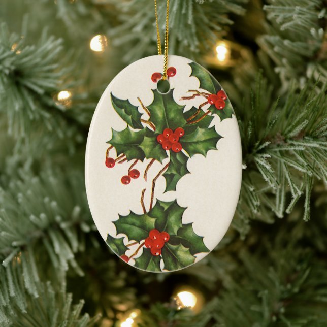 Weihnachten, Holly-Pflanze mit Roten Berries Keramikornament (Baum)