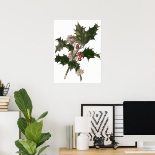 Weihnachten, Holly-Pflanze mit Roten Berries Poster