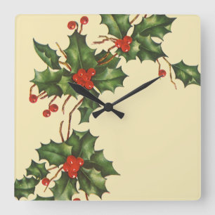 Weihnachten, Holly-Pflanze mit Roten Berries Quadratische Wanduhr