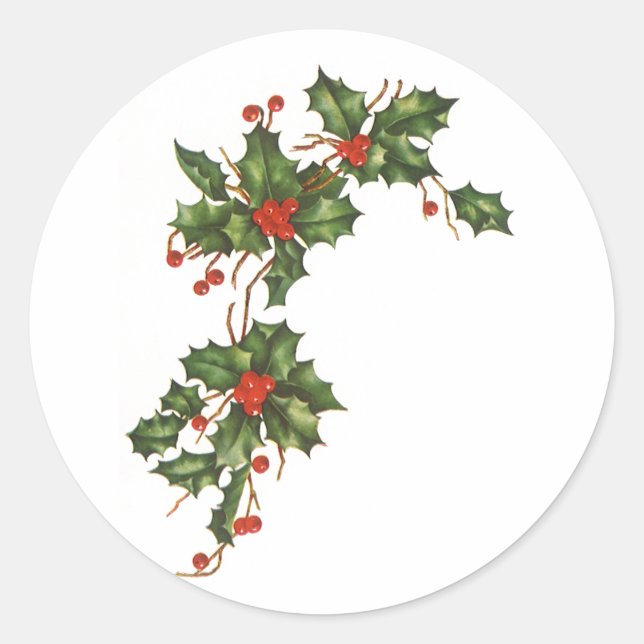 Weihnachten, Holly-Pflanze mit Roten Berries Runder Aufkleber (Vorderseite)