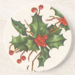 Weihnachten, Holly-Pflanze mit Roten Berries Untersetzer<br><div class="desc">Vintage Illustration Weihnachtsfeiertag Pflanze Naturdesign mit einem traditionellen Blumenzweig mit heiligen Blätter und roten Beeren. botanische Pflanze aus der viktorianischen Zeit. Grüße der Jahreszeit,  glückliche Ferien und frohe Weihnachten!</div>