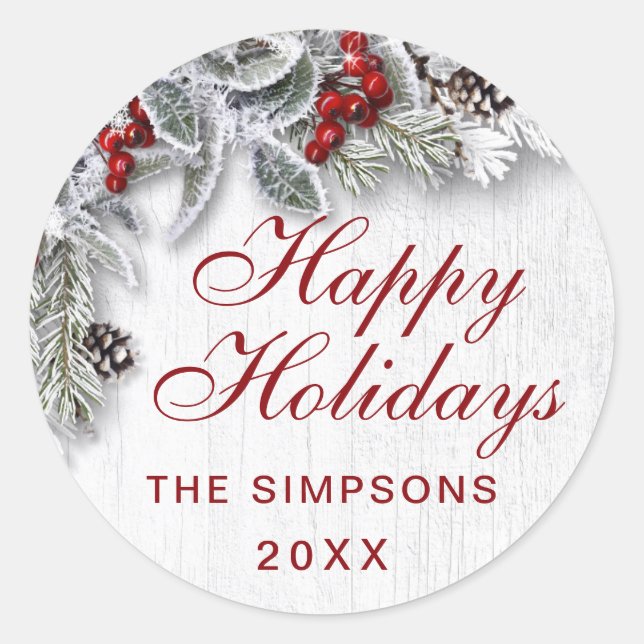 Weihnachten Holly Pine Rustic Holiday Envelolpe Si Runder Aufkleber (Vorderseite)