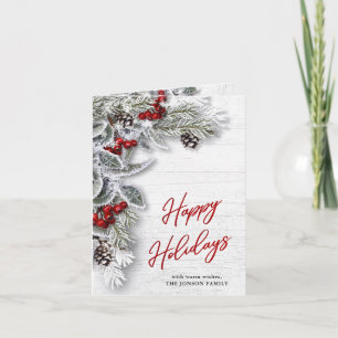 Weihnachten Holly Pine Rustic Holiday Grußkarte