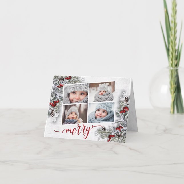 Weihnachten Holly Pine Rustikales Foto Weihnachtsk (Vorderseite)