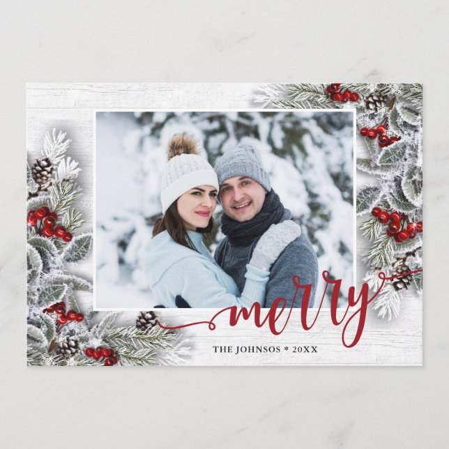 Weihnachten Holly Pine Rustikales Foto Weihnachtsk (Vorderseite)