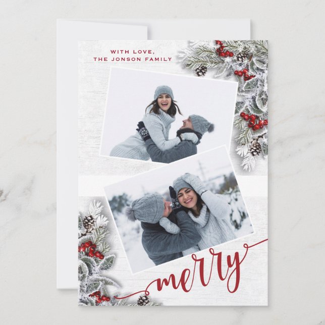 Weihnachten Holly Pine Rustikales Foto Weihnachtsk (Vorderseite)