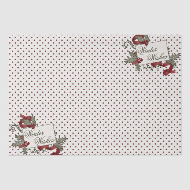 Weihnachten-Holly-POLKA-DOT-Winter wünscht Seidenpapier (Vorderseite)
