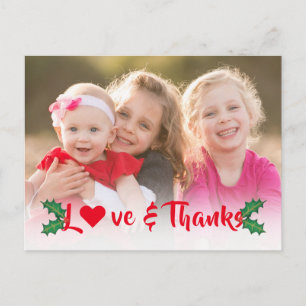 Weihnachten Holly Red Script Vielen Dank Postcard