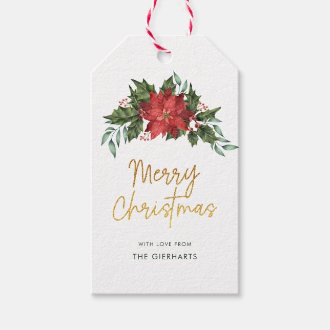Weihnachten Holly Red und Green Script Geschenkanhänger (Vorderseite)