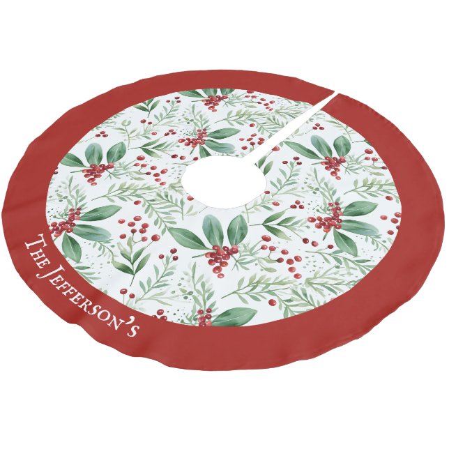 Weihnachten Holly Rot und Weiß Name Polyester Weihnachtsbaumdecke (Schrägansicht)