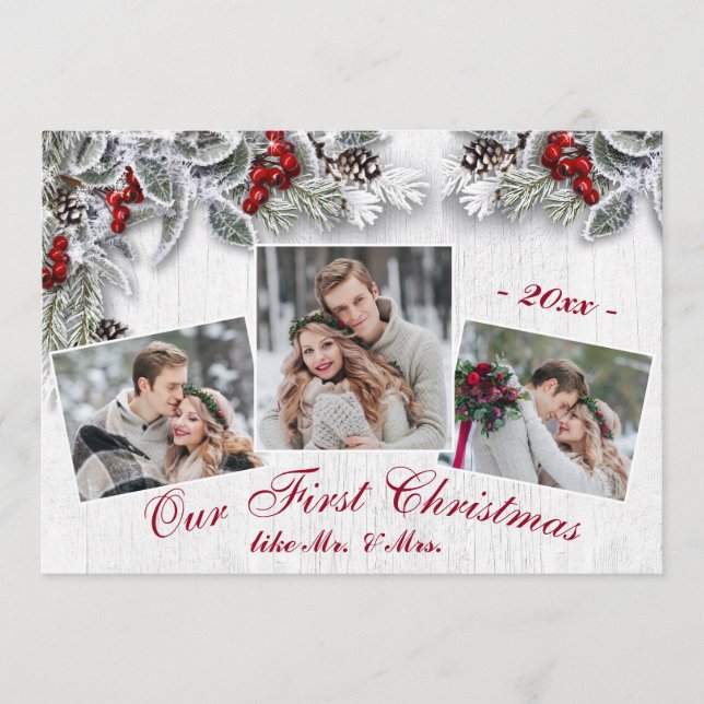 Weihnachten Holly Rustic Foto Holiday Grußkarte (Vorderseite)