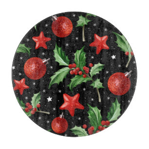 Weihnachten Holly Snow Stars Nahtlos Schneidebrett