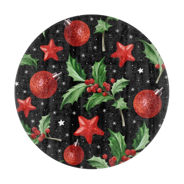 Weihnachten Holly Snow Stars Nahtlos Schneidebrett (Vorderseite)