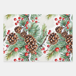 Weihnachten Holly und Pinecones Geschenkpapier Set