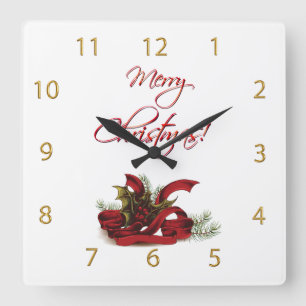 Weihnachten Holly und Pines Quadratische Wanduhr