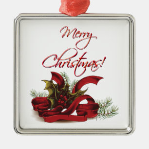 Weihnachten Holly und Pines Silbernes Ornament