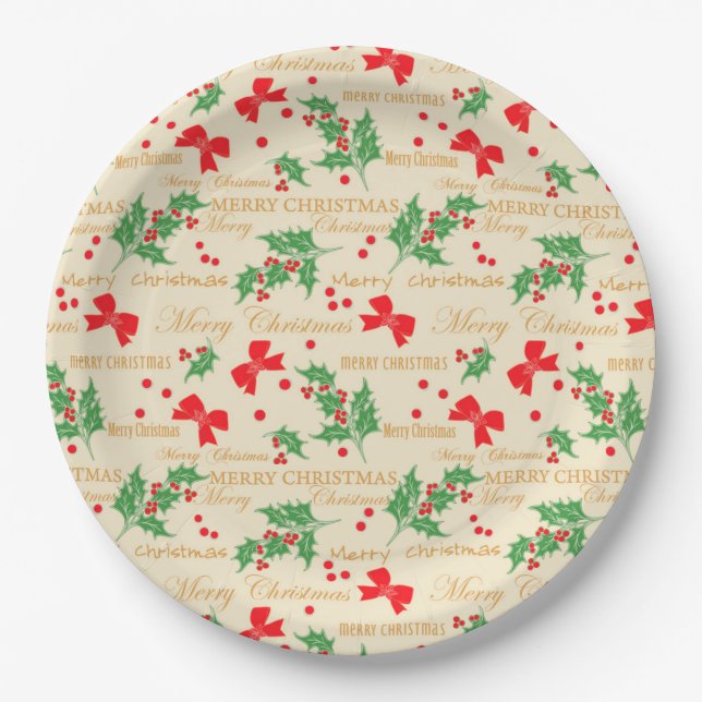 Weihnachten Holly und Ribbon Pappteller (Vorderseite)