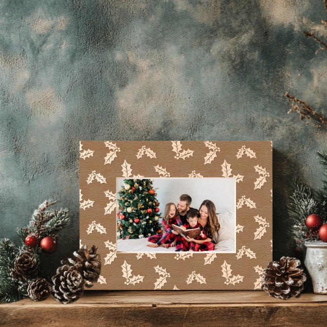 Weihnachten Holly Wooden Geätzte Rahmen (Etched Holly Christmas Frame )