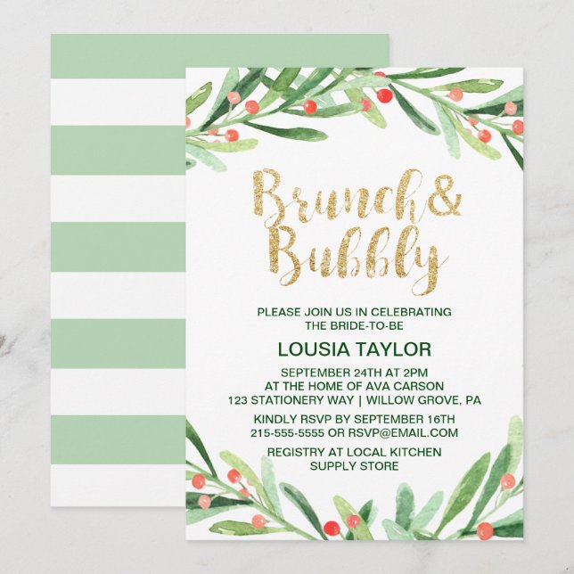 Weihnachten Holly Wreath Brunch & Bubbly Einladung (Vorne/Hinten)