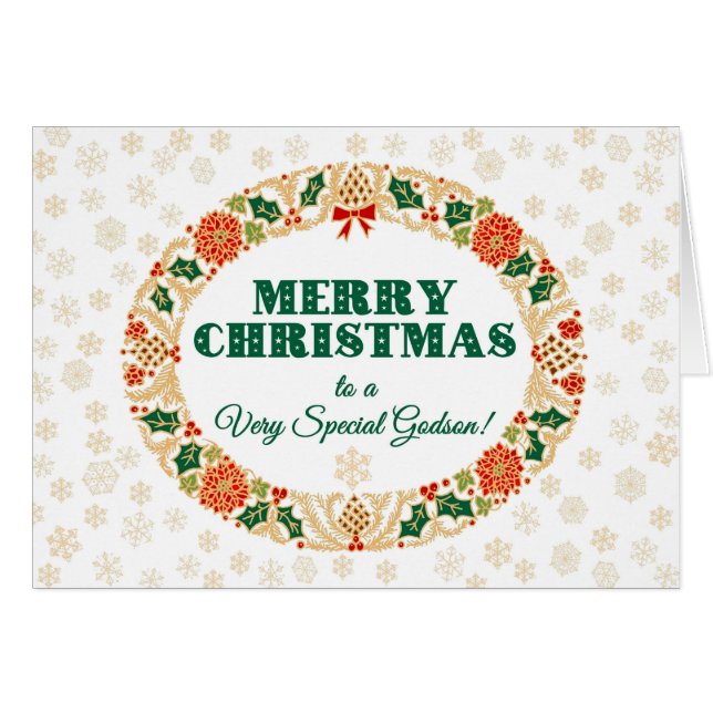 Weihnachten Holly Wreath für Godson Snowflakes (Vorderseite (Horizontal))