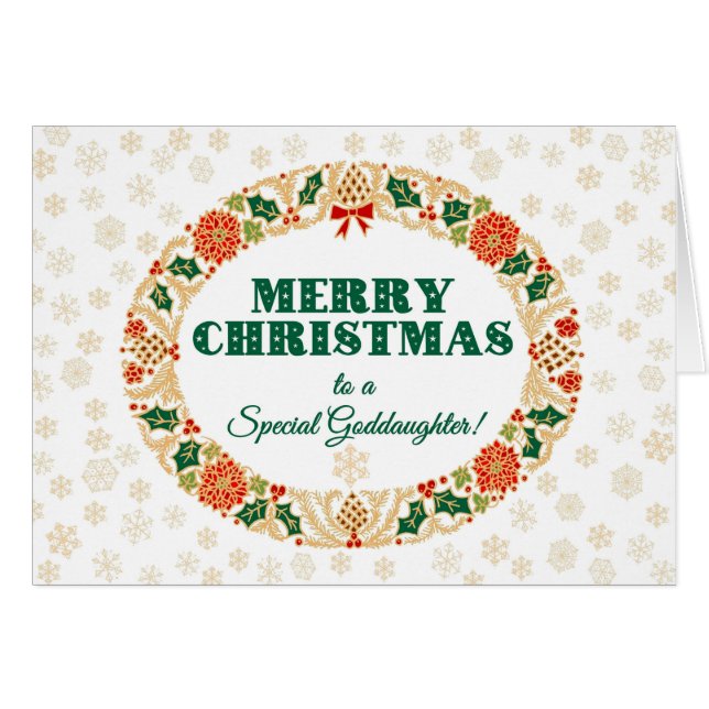 Weihnachten Holly Wreath, für Godtochter Snowflake (Vorderseite (Horizontal))