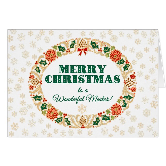 Weihnachten Holly Wreath, für Mentor, Schneeflocke (Vorderseite (Horizontal))