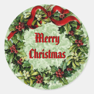 Weihnachten Holly Wreath mit Red Ribbon V09 Runder Aufkleber