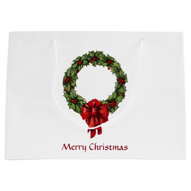 Weihnachten Holly Wreath und Berries Große Geschenktüte (Vorderseite)