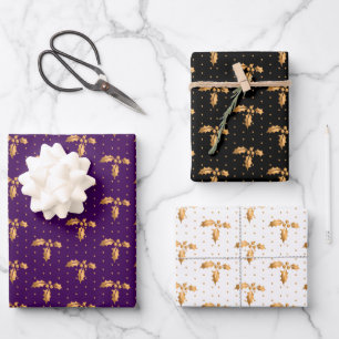 Weihnachten Holon Lila, Schwarz und Weiß Geschenkpapier Set