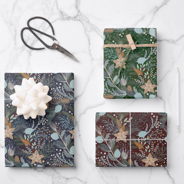 Weihnachten hübsche blühende Muster Geschenkpapier Set (Vorderseite)