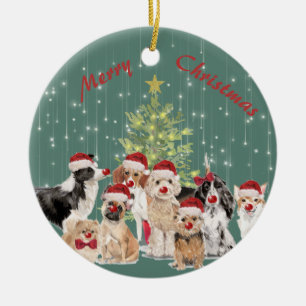 Weihnachten Hund liebt Grüne Weihnachtsmannmütze Keramik Ornament