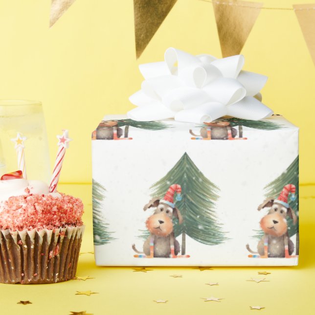 Weihnachten Hund und Kiefer in Schneeflocken Geschenkpapier (Geburtstagsparty)